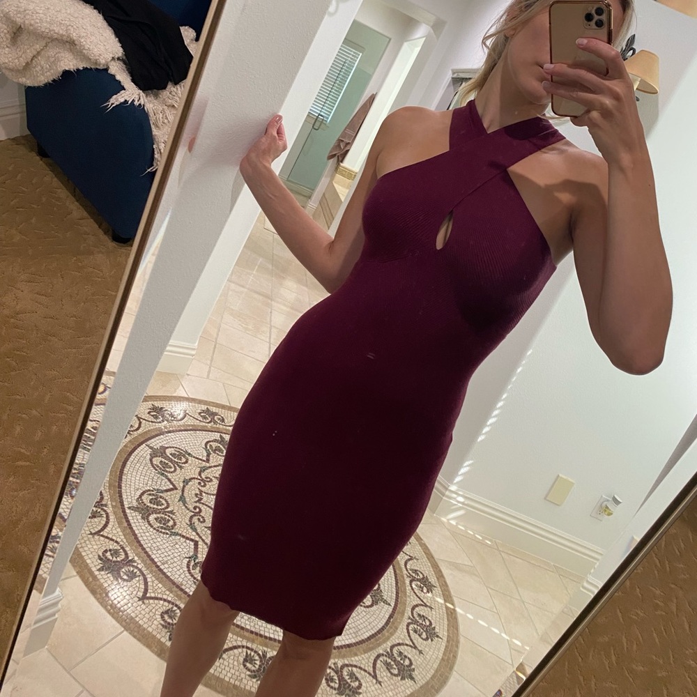 Women’s maroon dress.
